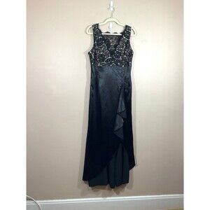 VTG Scott McClintock Lace Satin Formal Dress 12 Black Whimsigoth 90s Y2K Prom